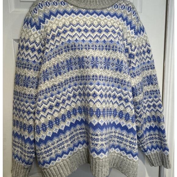 Lands End Fair Isle Sweater plus Size 2X Blue Gray Nordic cabincore warm wool - Picture 4 of 8